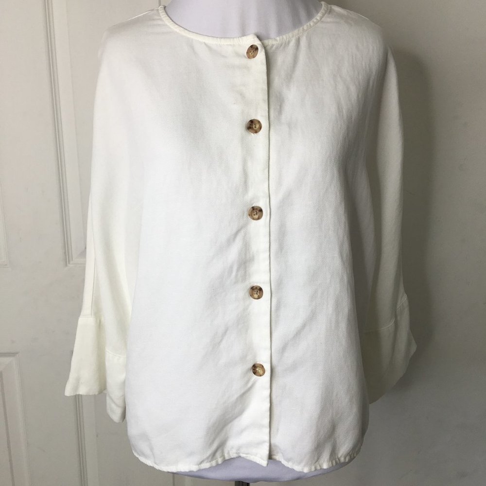 Vetta Women's Cream Button Front Linen Blend Top Size XS